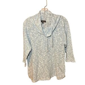 LA Threads Cowl Neck Sweater Women's 1X Blue White Marled Raglan Sleeve